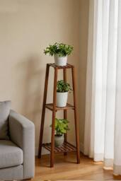 ExtraStar Vintage Solid Wood Tiered Plant Stand with Slatted Shelves in Brown - thumbnail 1