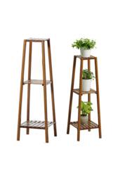 ExtraStar Vintage Solid Wood Tiered Plant Stand with Slatted Shelves in Brown - thumbnail 2