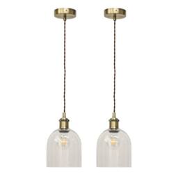 First Choice Lighting Set of 2 Belten - Clear Glass Cloche Antique Brass Retro Pendants - thumbnail 1