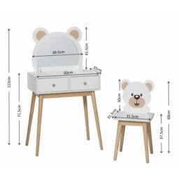 FORGEVIO 2 Drawer Dressing Table Set With Built-In Mirror Stool Wooden Legs in White - thumbnail 2