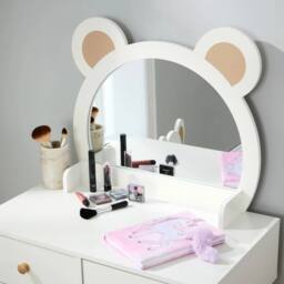FORGEVIO 2 Drawer Dressing Table Set With Built-In Mirror Stool Wooden Legs in White - thumbnail 4