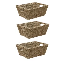 JVL Seagrass Rectangular Storage Basket in Brown - Size: Medium