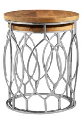 Orsina Set of 2 Mango Wood Side Tables, Natural Grain Wooden Top With Silver Stainless Steel Base, Functional Tables - thumbnail 4