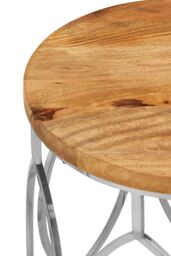 Orsina Set of 2 Mango Wood Side Tables, Natural Grain Wooden Top With Silver Stainless Steel Base, Functional Tables - thumbnail 5