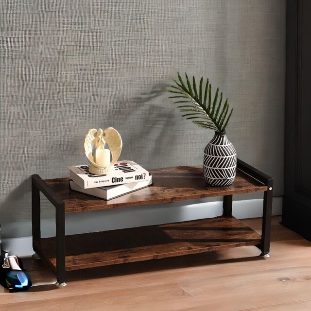 Rafaelo Mobilia 2 Tier Industrial Rustic 80CM TV Stand Unit in Brown - image 1