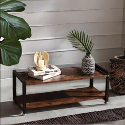 Rafaelo Mobilia 2 Tier Industrial Rustic 80CM TV Stand Unit in Brown - thumbnail 2