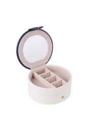 KDMD Women's Round 2 Layer PU Leather Jewelry Box Portable with Mirror in White - thumbnail 3