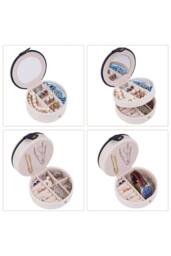 KDMD Women's Round 2 Layer PU Leather Jewelry Box Portable with Mirror in White - thumbnail 5