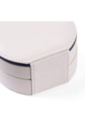 KDMD Women's Round 2 Layer PU Leather Jewelry Box Portable with Mirror in White - thumbnail 9