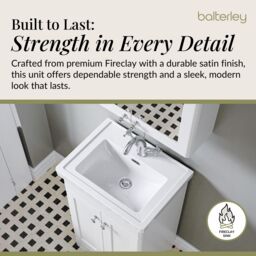 Balterley Bathroom Floor 2-Door Vanity Unit & Fireclay Basin, Satin White, 500mm in White - thumbnail 4