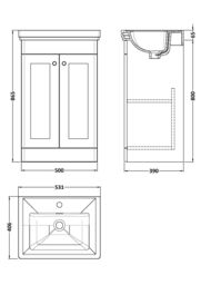 Balterley Bathroom Floor 2-Door Vanity Unit & Fireclay Basin, Satin White, 500mm in White - thumbnail 8