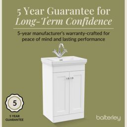 Balterley Bathroom Floor 2-Door Vanity Unit & Fireclay Basin, Satin White, 500mm in White - thumbnail 6