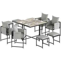 OUTSUNNY 8 Seater Garden Dining Set, Cube Garden Furniture with Cushions in Dark Grey - thumbnail 2