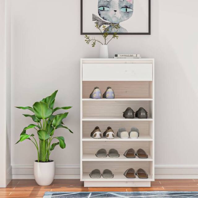 Berkfield Home Shoe Cabinet White 60x34x105 cm Solid Wood Pine - Size: 60 x 34 x 105 cm - image 1