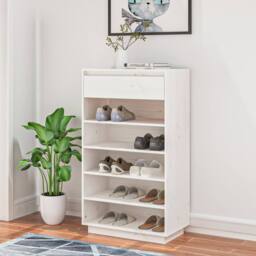 Berkfield Home Shoe Cabinet White 60x34x105 cm Solid Wood Pine - Size: 60 x 34 x 105 cm - thumbnail 3