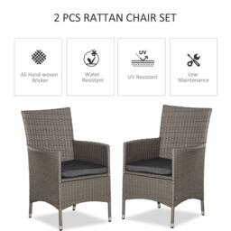 OUTSUNNY 2PC Outdoor Rattan Armchair Wicker Dining Chair Set for Garden in Grey - Size: 2 Pack - thumbnail 4