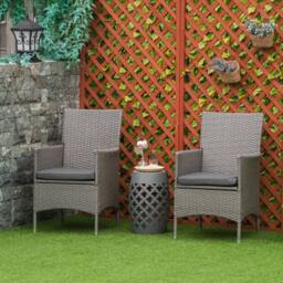OUTSUNNY 2PC Outdoor Rattan Armchair Wicker Dining Chair Set for Garden in Grey - Size: 2 Pack