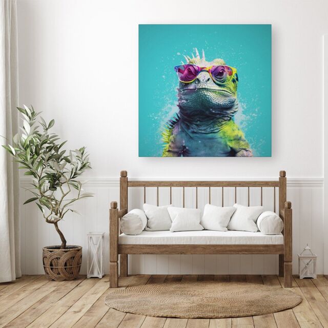 "Warren Reed - Designer Inquisitive Splashart Iguana Canvas - Size: W30"" x H30""" - image 1