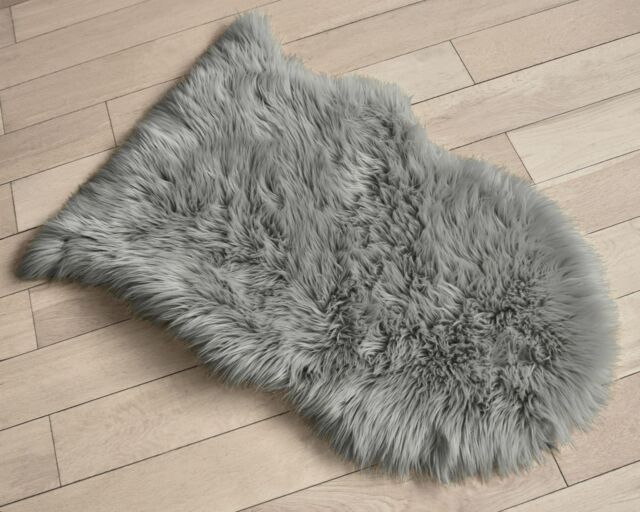 Home Republic Faux Fur Sheep Skin Rug in Mid Grey - Size: 50 cm x 150 cm