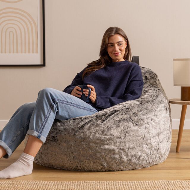 icon Cocoon Faux Fur Bean Bag in Light Grey - image 1