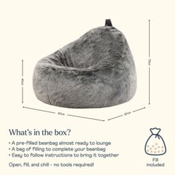icon Cocoon Faux Fur Bean Bag Natural Bean Bag Chairs in Light Grey - thumbnail 6