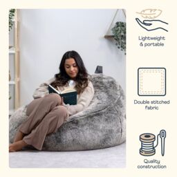 icon Cocoon Faux Fur Bean Bag Natural Bean Bag Chairs in Light Grey - thumbnail 4