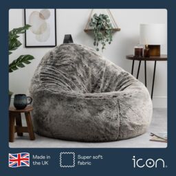 icon Cocoon Faux Fur Bean Bag Natural Bean Bag Chairs in Light Grey - thumbnail 5
