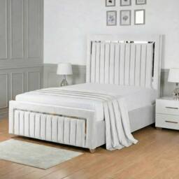 Living Comfort Bedz Chrome Edge Ottoman Gas Lift Storage Bed with 48 Inch Headboard in White - Size: Single - thumbnail 1