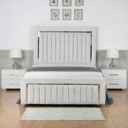 Living Comfort Bedz Chrome Edge Ottoman Gas Lift Storage Bed with 48 Inch Headboard in White - Size: Single - thumbnail 2