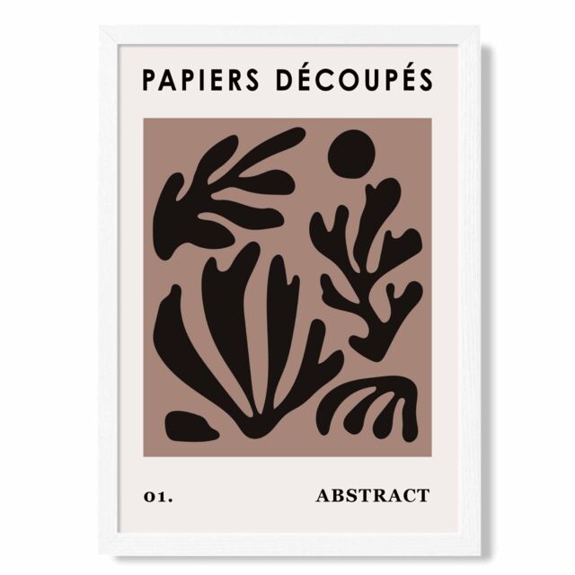 ARTZE Brown & Black Matisse Style Floral Cutout Framed Print SIZE: A4 with White Frame - image 1