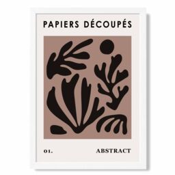 ARTZE Brown & Black Matisse Style Floral Cutout Framed Print SIZE: A4 with White Frame - thumbnail 1