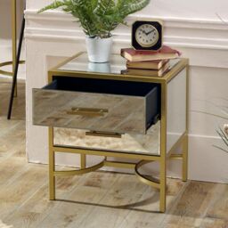 Melody Maison Gold Mirrored Bedside / Occasional Table - Venus Range in Metallic Gold - thumbnail 6