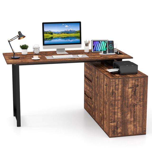 Costway L-Shaped Desk 138 cm Reversible Corner Computer Desk-Coffee in Brown - image 1