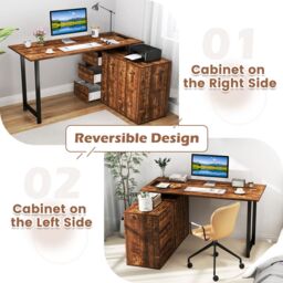 Costway L-Shaped Desk 138 cm Reversible Corner Computer Desk-Coffee in Brown - thumbnail 6