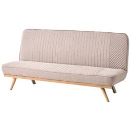 Wyld and Coco 2 Seater Sofa Bed Light Brown Woven Fabric Tufted Backrest Wood - thumbnail 4