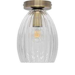 First Choice Lighting Set of 2 Birch - Fluted Glass Antique Brass Ceiling Light Fittings in Clear - thumbnail 2