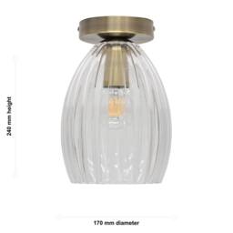 First Choice Lighting Set of 2 Birch - Fluted Glass Antique Brass Ceiling Light Fittings in Clear - thumbnail 6