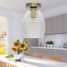 First Choice Lighting Set of 2 Birch - Fluted Glass Antique Brass Ceiling Light Fittings in Clear - thumbnail 5