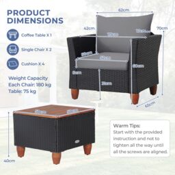 Costway 3 Pieces Patio Furniture Set Garden PE Rattan Chairs Conversation Set w/ Storage Table in Grey - thumbnail 6