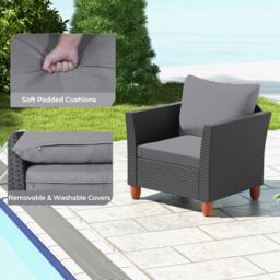 Costway 3 Pieces Patio Furniture Set Garden PE Rattan Chairs Conversation Set w/ Storage Table in Grey - thumbnail 2