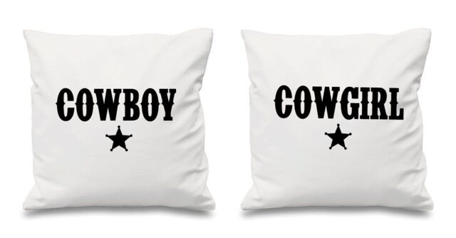 60 SECOND MAKEOVER Cowboy Cowgirl White Cushion Coversr - Size: 40 cm x 40 cm
