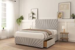 "Sloomy Amberley Plush Divan Bed Base 4 Drawers With 26"" Strutted Headboard & 12"" Matching Footboard in Silver - Size: Double" - thumbnail 2