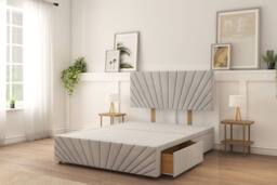 "Sloomy Amberley Plush Divan Bed Base 4 Drawers With 26"" Strutted Headboard & 12"" Matching Footboard in Silver - Size: Double" - thumbnail 1