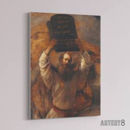 "Artery8 Rembrandt Moses With The Ten Commandments Canvas Wall Art Print in Brown - Size: W18"" x H24""" - thumbnail 2