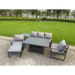Fimous Aluminum 6-Piece 6-Seater Sofa Set with Lifting Table, 2 Chairs in Dark Grey - thumbnail 1
