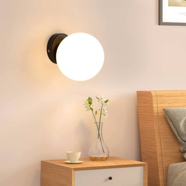 Pheashine Glass sphere wall lamp black base, E27 lamp Bulb included in White - image 1