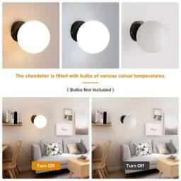 Pheashine Glass sphere wall lamp black base, E27 lamp Bulb included in White - thumbnail 5