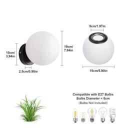 Pheashine Glass sphere wall lamp black base, E27 lamp Bulb included in White - thumbnail 4
