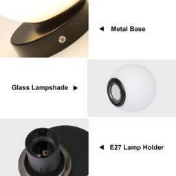 Pheashine Glass sphere wall lamp black base, E27 lamp Bulb included in White - thumbnail 6