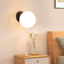 Pheashine Glass sphere wall lamp black base, E27 lamp Bulb included in White - thumbnail 1